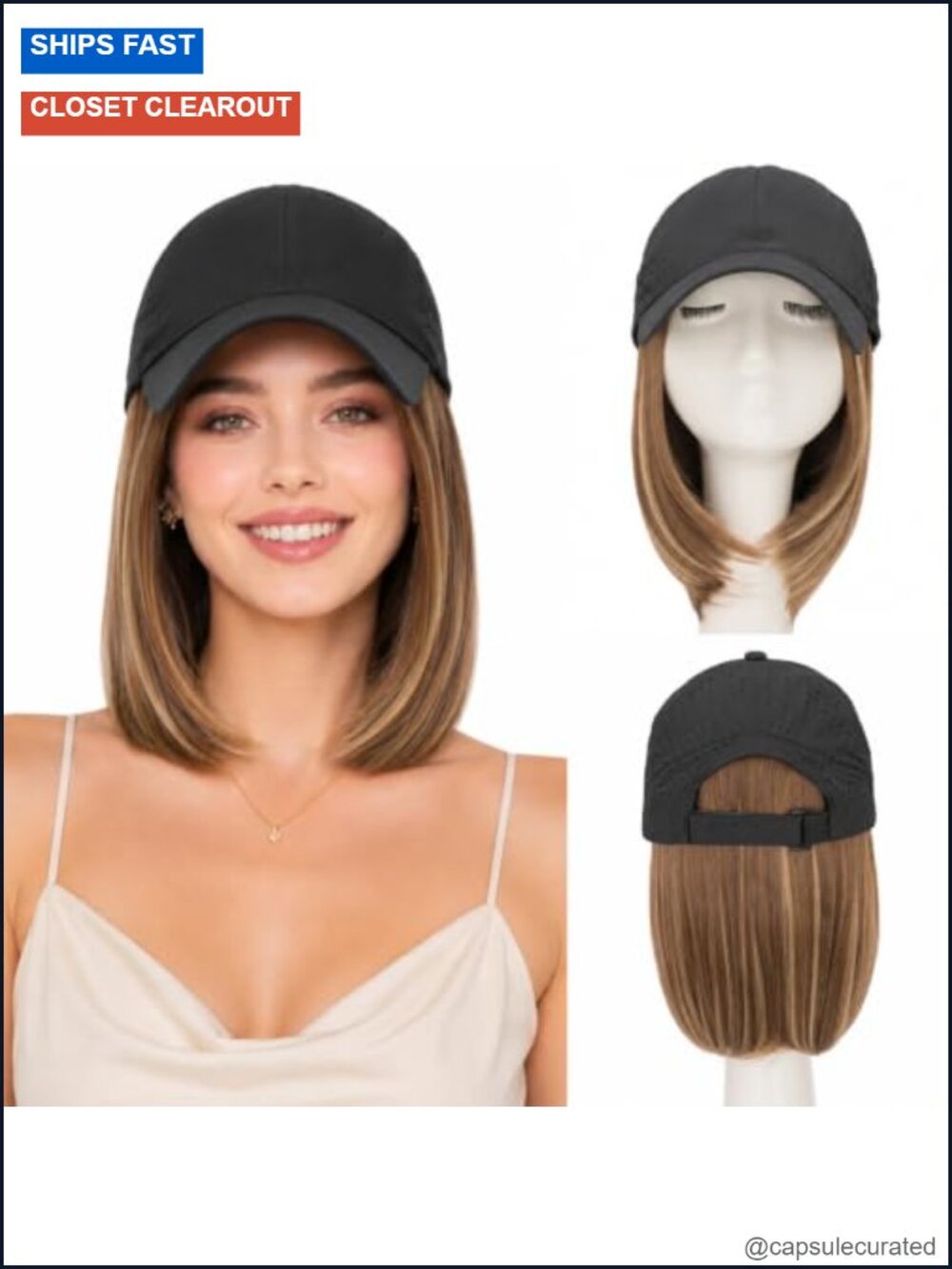 Hair Attached Hat Wig for Women, Quick Dry Baseball Cap with Hair, Adjustable